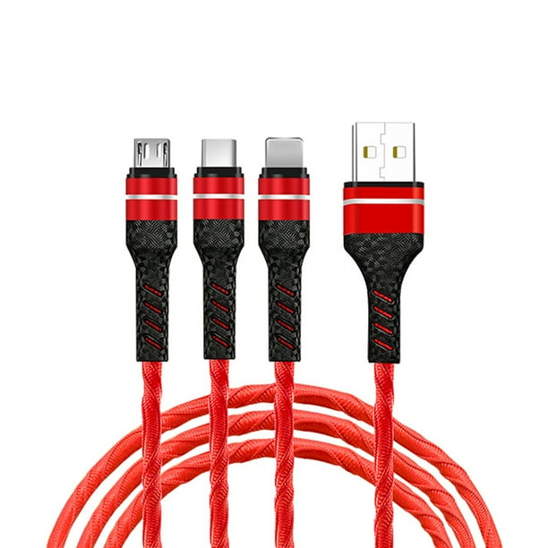 Colorful Dog Paw Print 3 in 1 Multiple USB Stretch Charger Cord with Micro,Type C,iOS Connectors with Cell Phone Tablets More